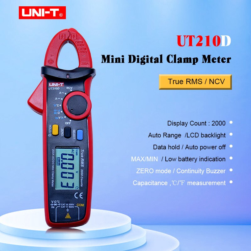 UNI-T Mini Digital Clamp Meters UT210A UT210B UT210C UT210D UT210E True RMS Auto Range VFC Capacitance Non Contact Multimeter