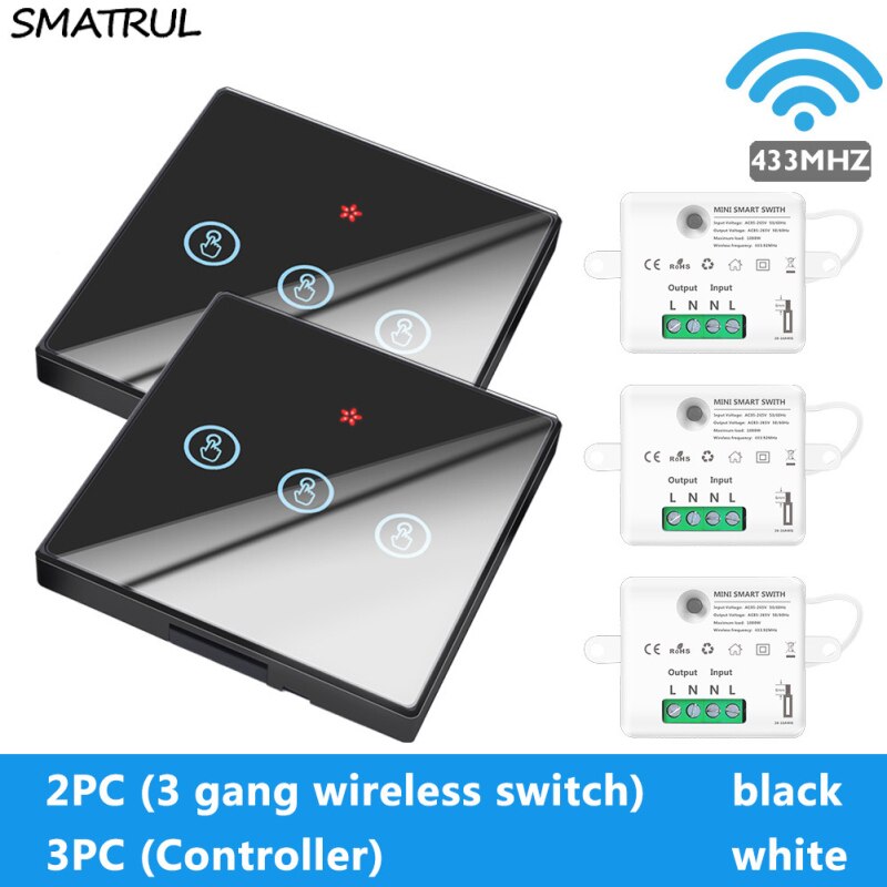 433MHZ Wireless Touch Switch 1/2/3 Gang Wall Touch Light Switch Smart Controller Module Set Switch Controller In Stock