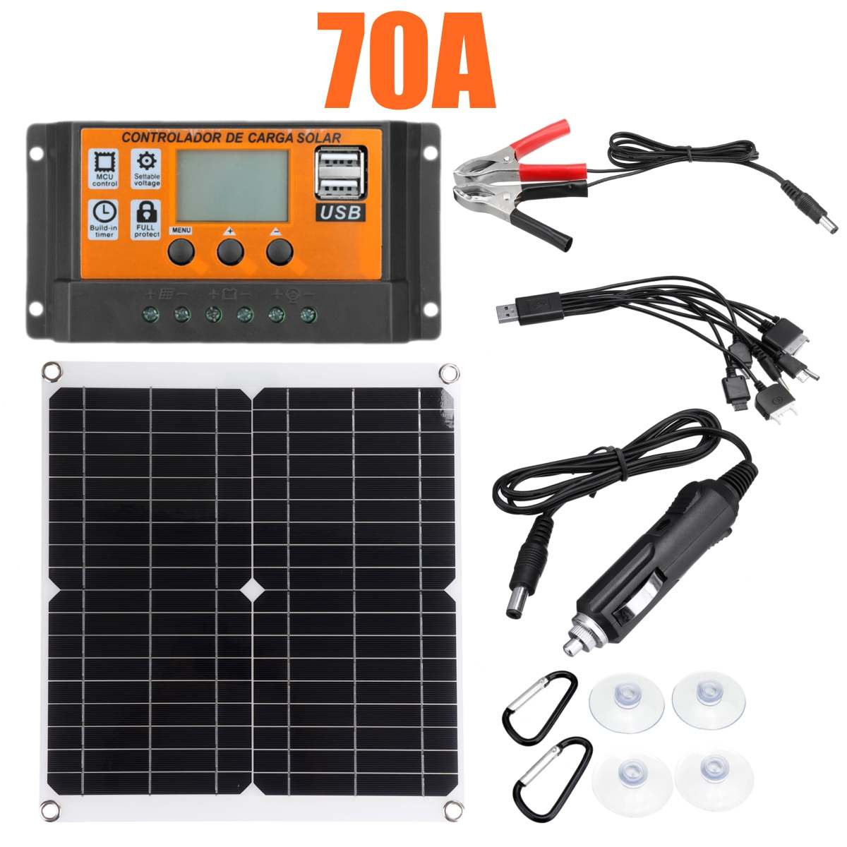 50W 18V płyta słoneczny USB 12V/5V DC elastyczna ładowarka solarna robić samochodu RV łódź ładowarka wodoodporna 40A 50A 60A 70A 80A 90A 100A: z 70A kontroler