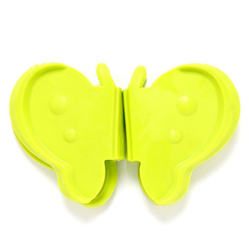 Papillon cuisine isolation thermique pince outils 4 pièces utile Silicone résistant à la chaleur isolation four à micro-ondes plat pince support à pince: green