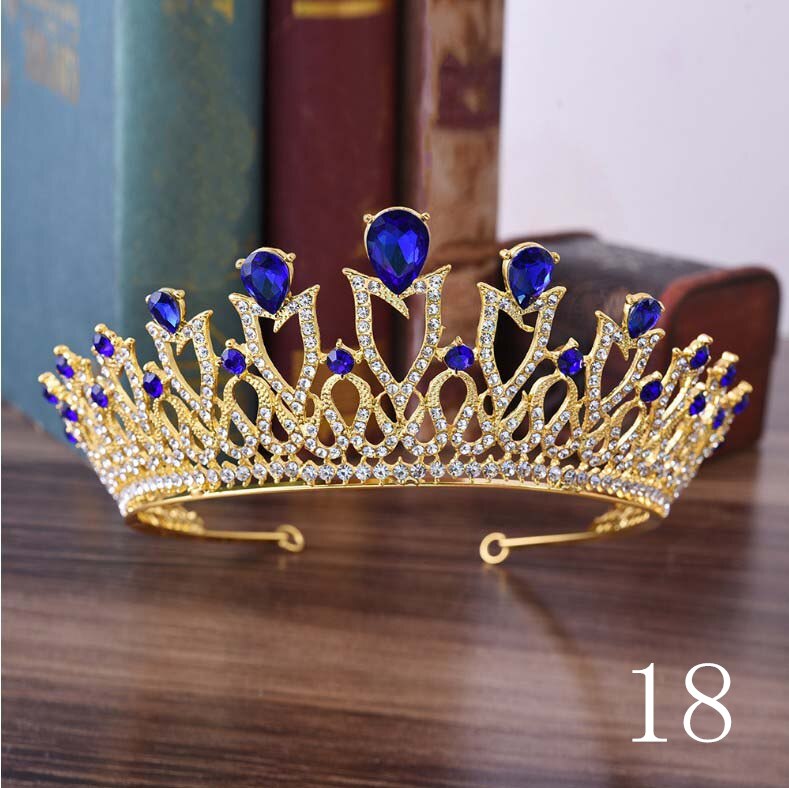 Baroque Luxury Handmade Rhinestone Bridal blue Crystal Big Crown Tiaras Diadem for Bride Headbands Wedding Hair Accessories: 18