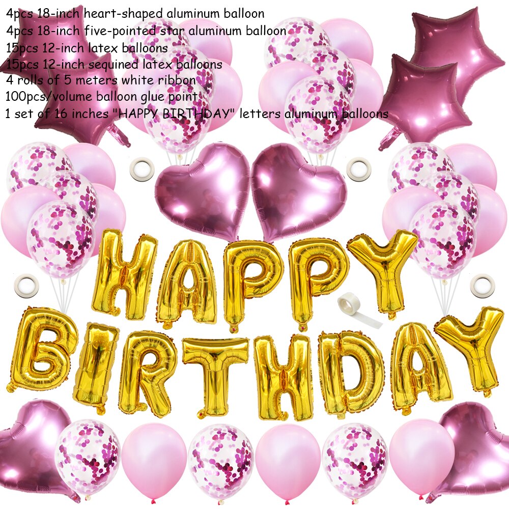 1Set lettre joyeux anniversaire ballon fête d'anniversaire décoration enfants événement fournitures ballons d'air bébé douche feuille Balon Alphabet: Pink combination-5