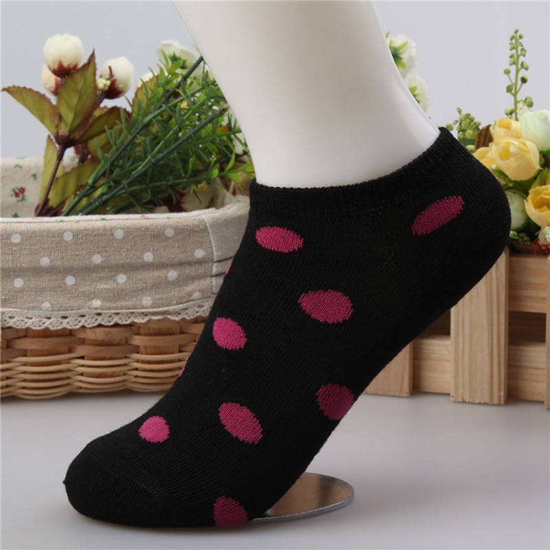 10 Colors Big Dots Women Cotton Sock Slippers Female Cute Candy Invisible Ventilate Boat Socks Low Ankle Hosiery For Woman Sock