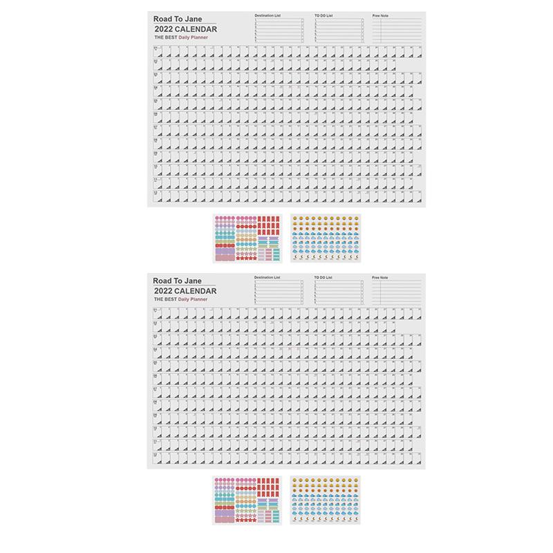 2 Sets Muur Kalender 2022 Jaarlijks Volledige Muur Kalender Grote Maat 12 Maand Planner: Default Title