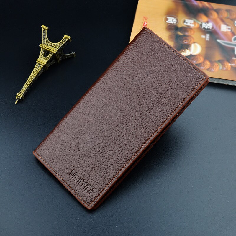 Long Man Wallet Business Purse Card Holders Men's Thin PU Leather Wallet Luxury Brand Folded Handy Slim Male Bag: Light brown