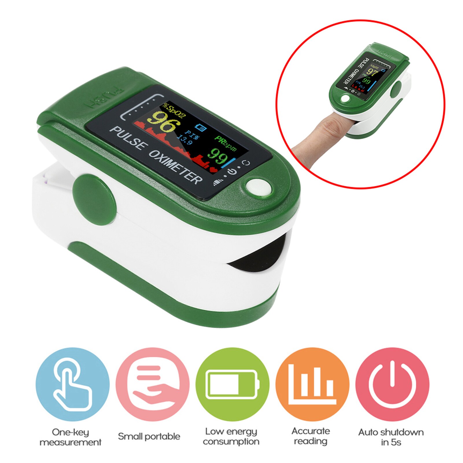 Digital Finger Pulse Oximeter Blood Oxygen Monitor Oxygen Saturation Monitor OLED Display without Battery MINI Oximetro: Green