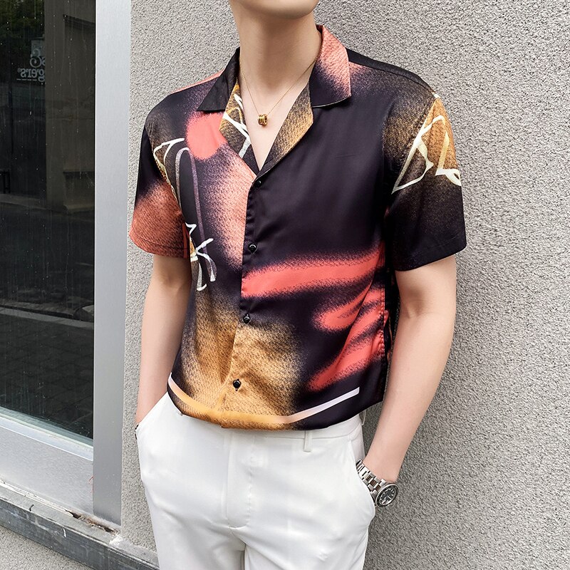 Summer Men Shirt Short Sleeve Plus Size Loose Casual Shirts For Men All Match Streetwear Blouse Men Clothing 2XL-M: Asian L 60-65KG