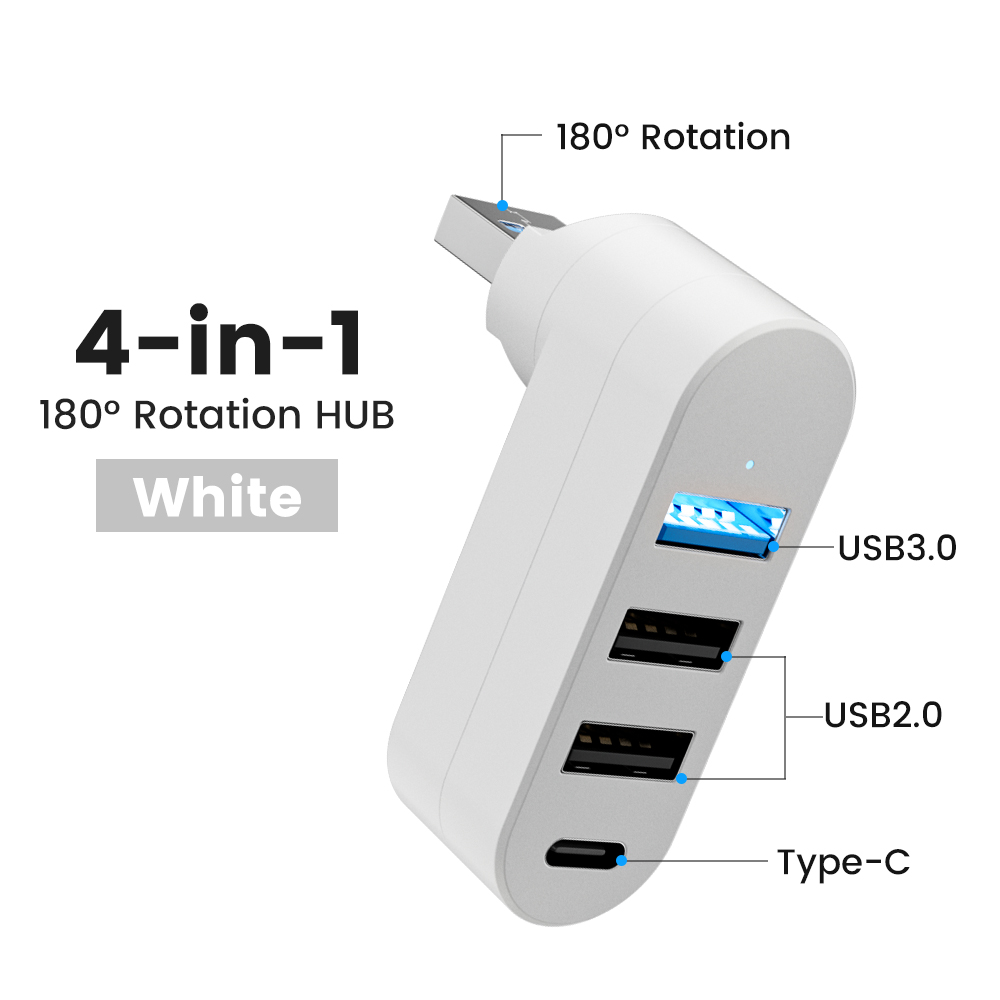 Obrotowy HUB USB USB3.0 2.0 Typ C Rozdzielacz USB 4 porty Wielokrotny ekspander do komputera Laptop MacBook U Disk Transfer danych: Pomarańczowy