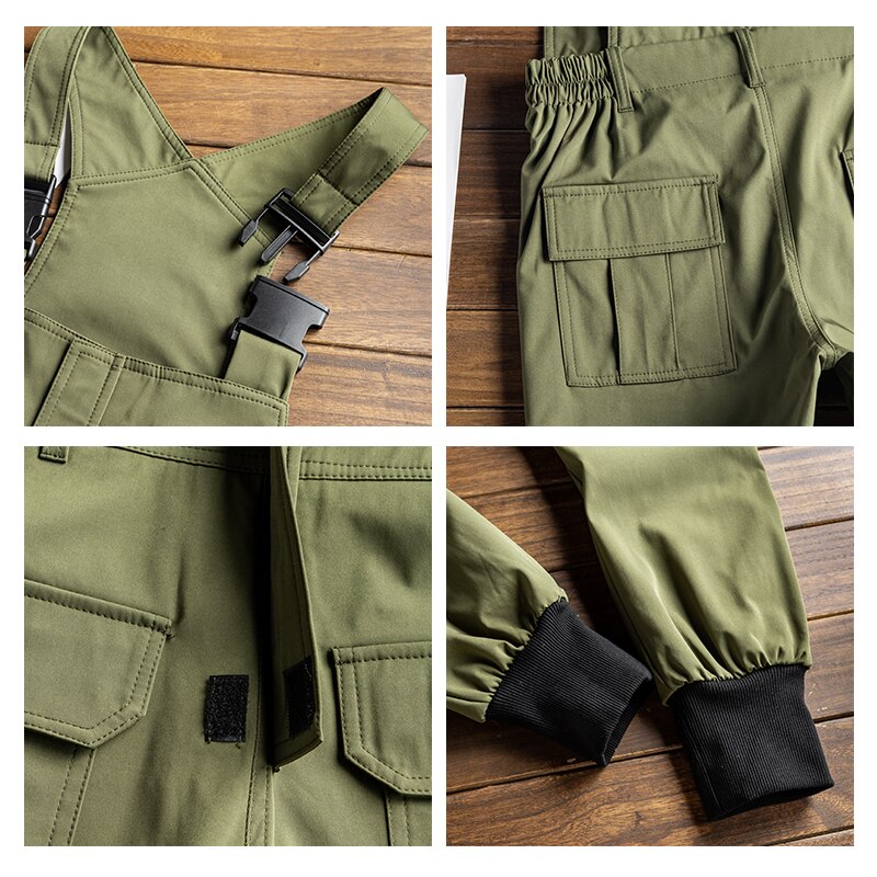 Safari stil! multi-pocket bib overalls mænd hip hop streetwear cargo arbejdsbukser overalls mænds afslappede løse buks hagesmæk bukser