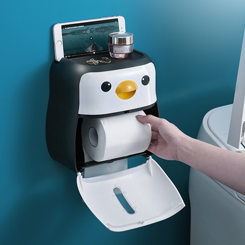Penguin Toilet Paper Holder Portable Waterproof Wall Mounted Storage Box Tray Tissue Box Organizer Bathroom Accessories