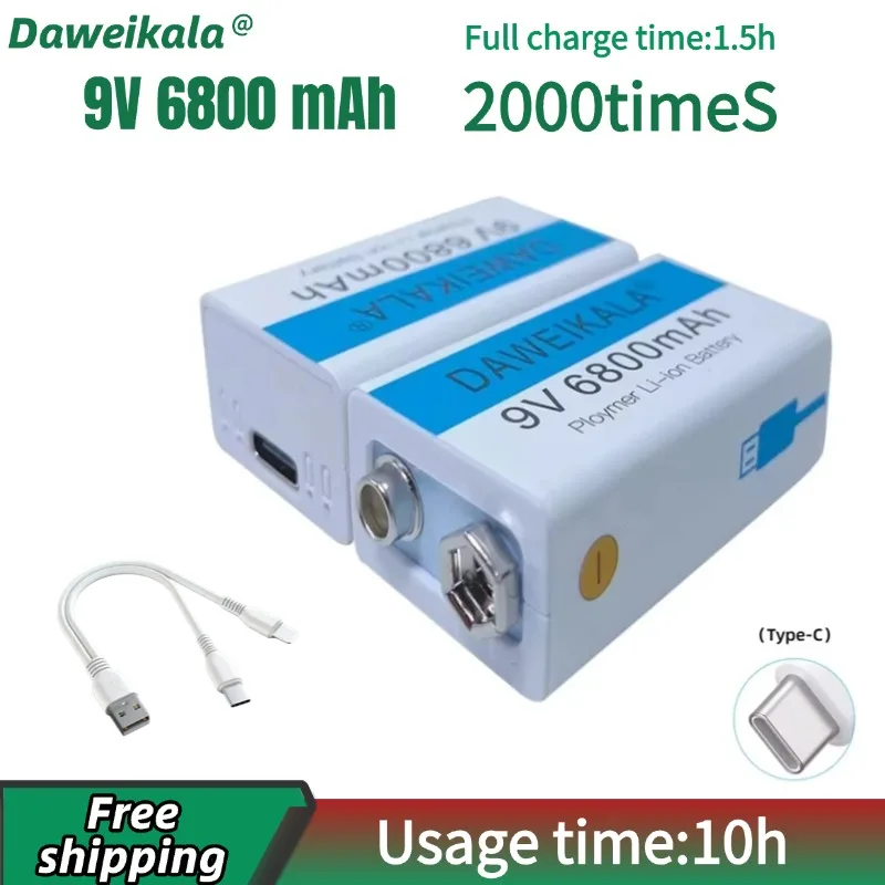 Daweikala 9V 6800mAh Li-ion Rechargeable Battery Micro USB Batteries 9 V Lithium For Multimeter Microphone Toy Remote Contro