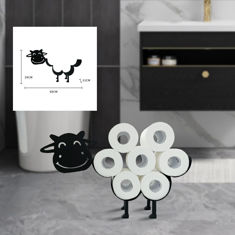 Sheep Cat Dog Roll Holder Wall-mounted Elk Camel Pig Toilet Paper Holder Metal Free-standing Bath Tissue Storage Home Decorative: 012-Cow