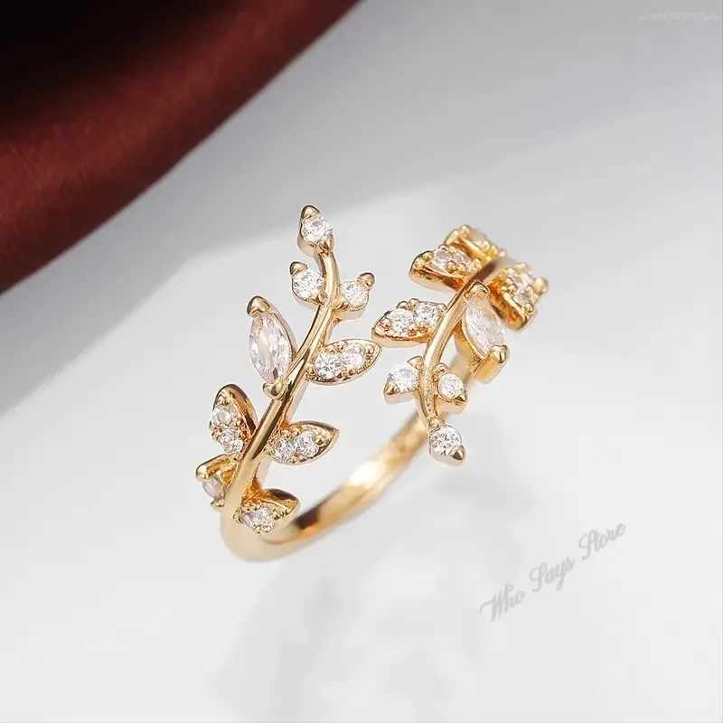 Anillos de apertura de hoja de olivo a la para mujer con incrustaciones de circonia cúbica brillante, accesorios simples y elegantes para dedo, de para chica, Nueva joyería Jahльца