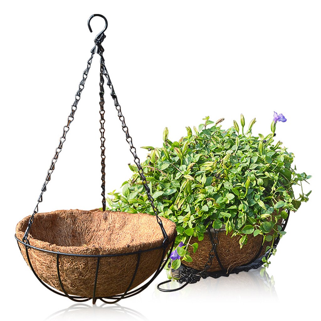 Traditional Heavy Duty Hanging Basket with Hand Formed Coir Husk Liner and Metal Hanger