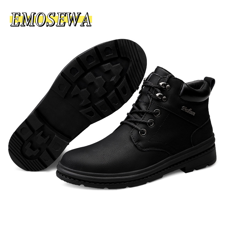 Winter Sneeuw Laarzen Mannen Mannen Warme Laarzen Mannelijke Enkel Lace-Up Casual Botas Mode Handgemaakte Lederen Comfy bont Mannen Laarzen