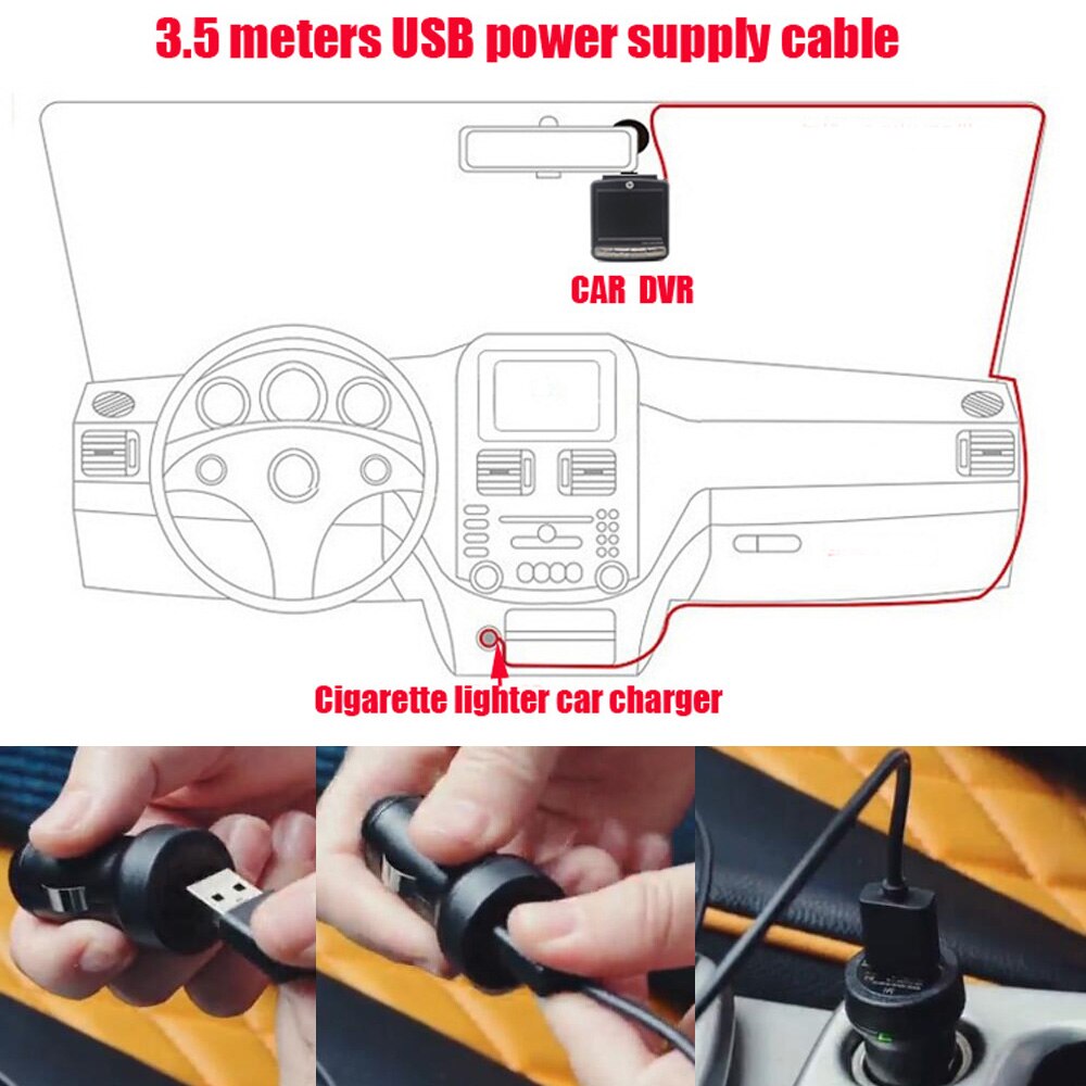 Car Charging curved MICRO USB Extended Cable for70mai xiaoyi mijia 360 Car DVR Camera c,Cable lengh 3.5m ( 11.48ft )