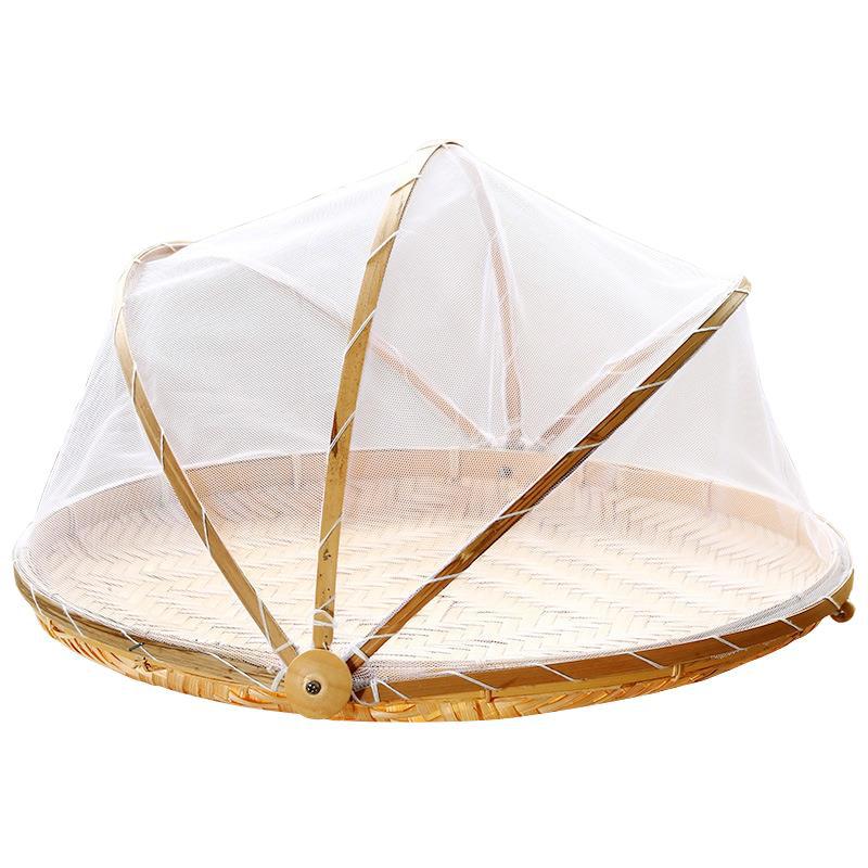 Paniers anti-insecte faits à la main panier anti-poussière bambou tissé paniers en osier pique-nique fruits légumes couverture de pain panier de stockage des aliments: S 30CM