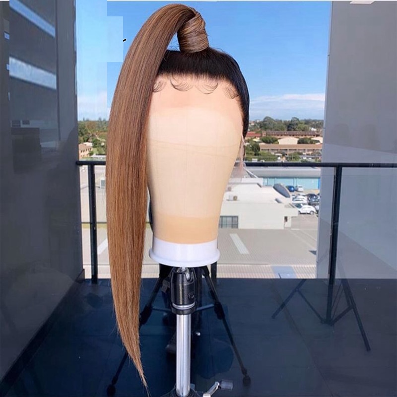 Ombre Brown 1B30 color Hair Lace Front Wigs Dark Root Ombre Synthetic Long Straight Wigs Heat Resistant Fiber Hair Cosplay Wig