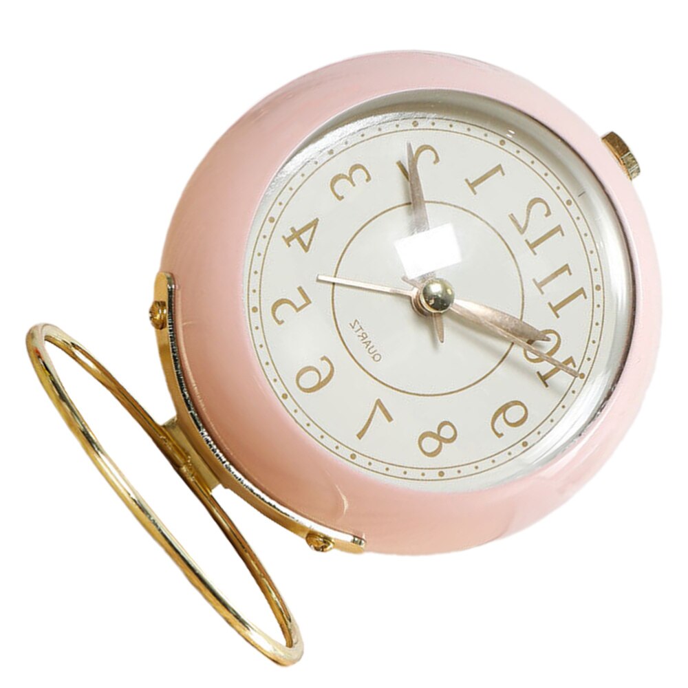 Metal Alarm Clock Round Alarm Clock Desktop Alarm Clock Bedside Alarm Clock (Beige Shipment without Battery): Pink