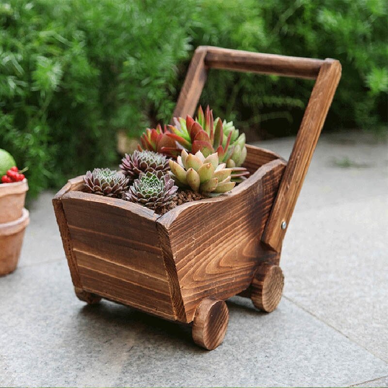 Wood Flowerpot Cartoon Cart Garden Planter Plant Window Box Trough Pot Succulent Flower Bed Plant Bed Pot Flower