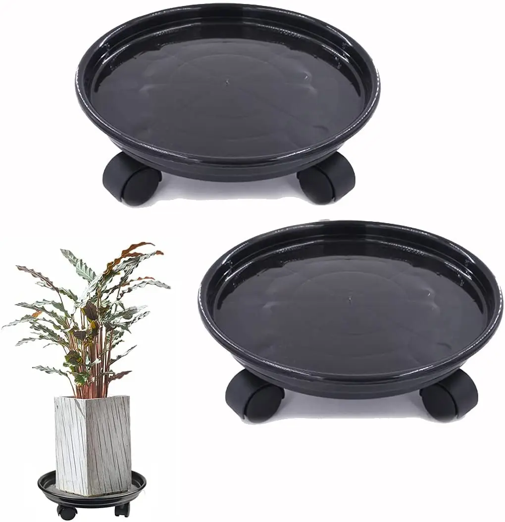 Pot de palette rond avec roues de verrouillage, chariot de jardinière à roulettes roulantes, support de caddie de plante, pot de 30cm pour jardin intérieur