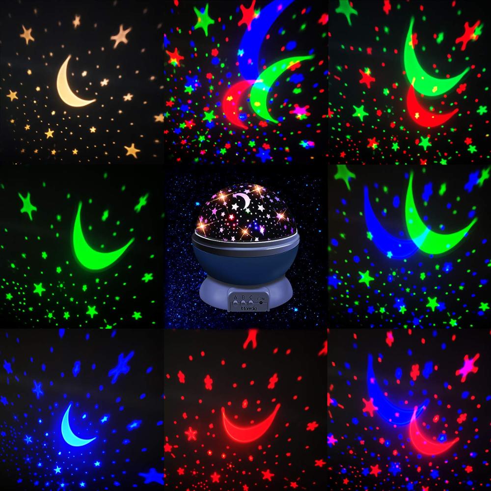 Stjernehimmel roterende led natlys projektor batteri usb betjent børns soveværelse natlampe måne projektion lys børn