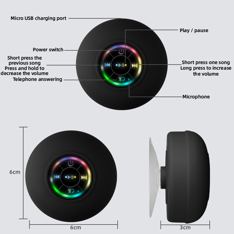 Mini-Bluetooth-Lautsprecher, wasserdicht, für Badezimmer, Audio-, kabellose Duschlautsprecher, RGB-Licht für Telefon, Soundbar, freihändiger Autolautsprecher
