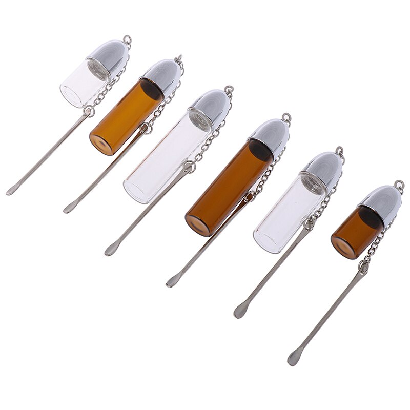 Glas Pil Doos Met Metalen Lepel Geneeskunde Opslag Container Dispenser Pil Case Clear Bruine Kleur 36 Mm/57 Mm/72 Mm