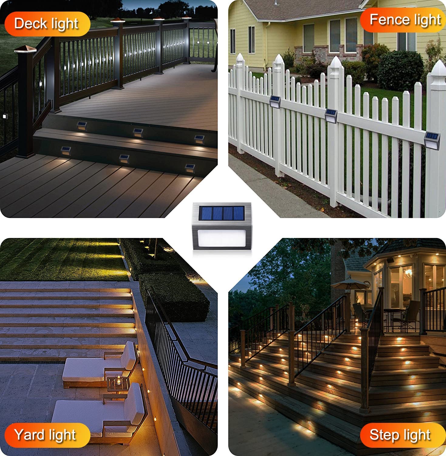 1/6/12 Pack Led Solar Outdoor Stainless Steel Step Lights, Fence Lights, Stainless Steel Wall Lights, Courtyard Deck Lights, Suitable for Terraces, Steps, Walkway, Fences