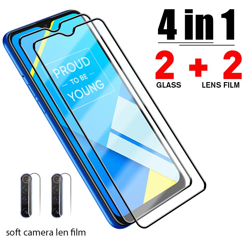 Verre de protection d'écran 4 en 1 pour Realme 8 Pro, 7, 8 Pro, GT, Q3 Pro, C11, C21, C25, Narzo 30