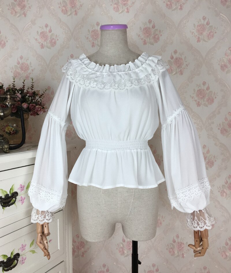 Blusa gótica Lolita victoriana para mujer, camisa Retro Medieval Lolita, disfraz, Tops para de té, talla grande, manga larga