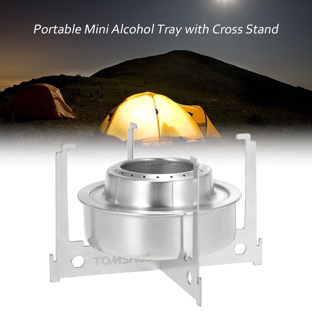 TOMSHOO mini Fornello Ad Alcool Vassoio Spirito Bruciatore Stufa Portatile mini Ultralight tutto'aperto Fornello Da Campeggio Forno con Croce Del Basamento Cremagliera