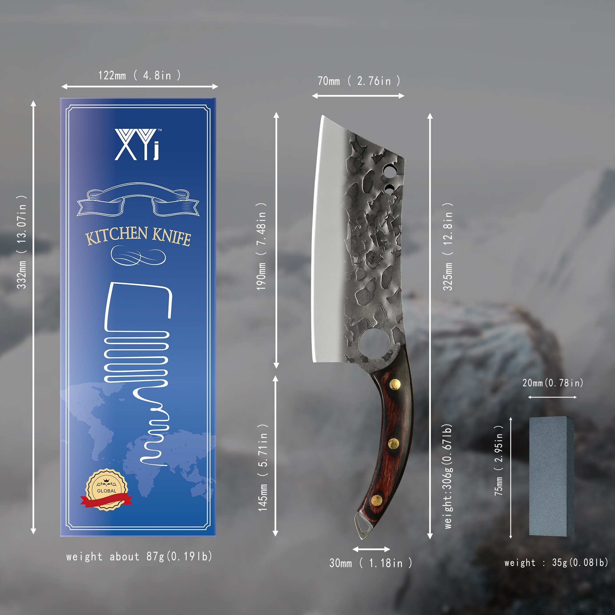 7.5'' INCH Stainless Steel Kitchen Chef Knife Cleaver Machete Chopping Knife Wood Handle Slaughter 3CR13 Sharp Blade Tools Set