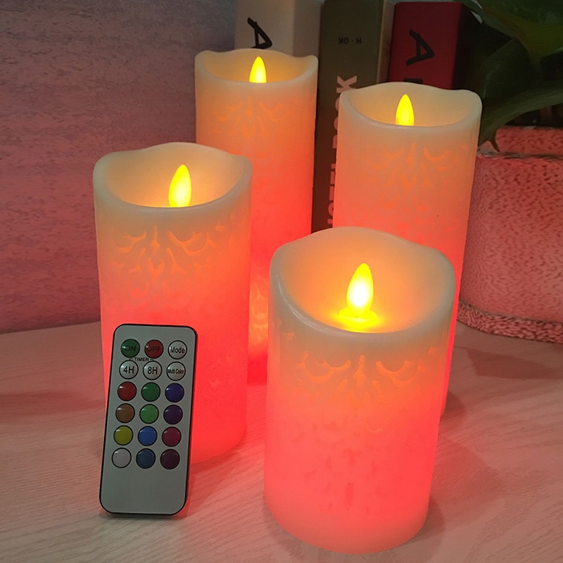 Tanzen Flamme LED Kerze Mit RGB Fernbedienung, wachs Säule Kerze Für Hochzeit Dekoration Weihnachten Kerze/Zimmer Nacht Licht