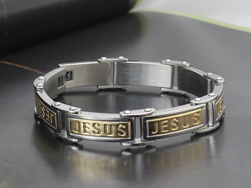 Vnox Jesus Bracelets Bangles Stainless Steel Men Gold-color Male Christ Religious Jewelry