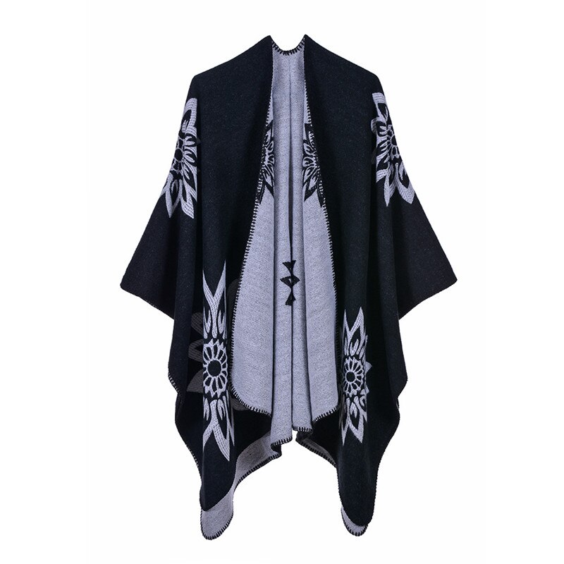 Blomster poncho kapper vinter kashmir tørklæde tyk tæppe sjaler og indpakning lange kvaster pashmina damer vinterkappe
