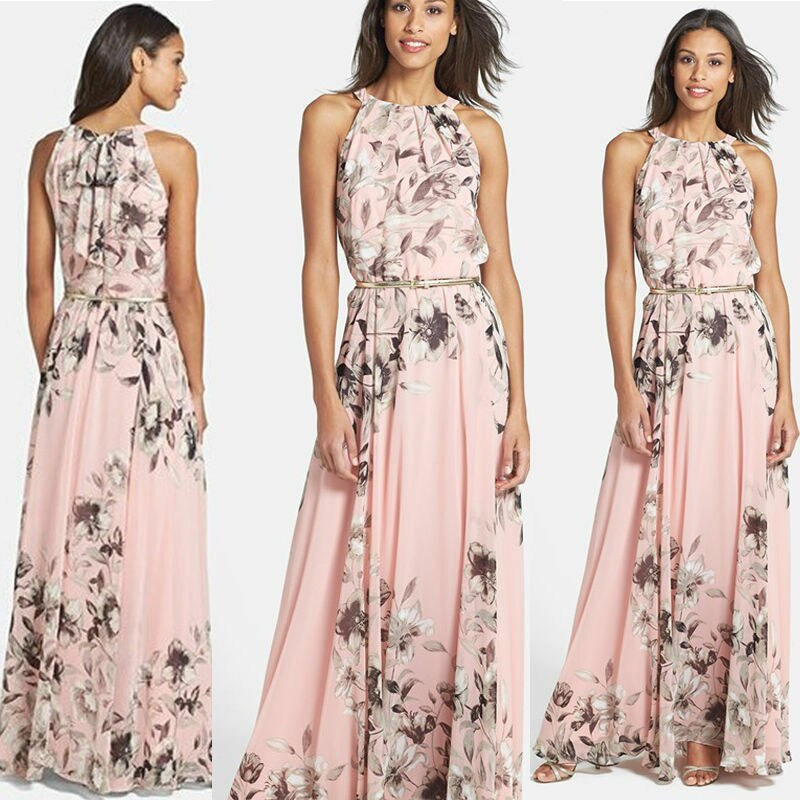 Women Summer Casual Floral Sleeveless Evening Party Cocktail Long Dress