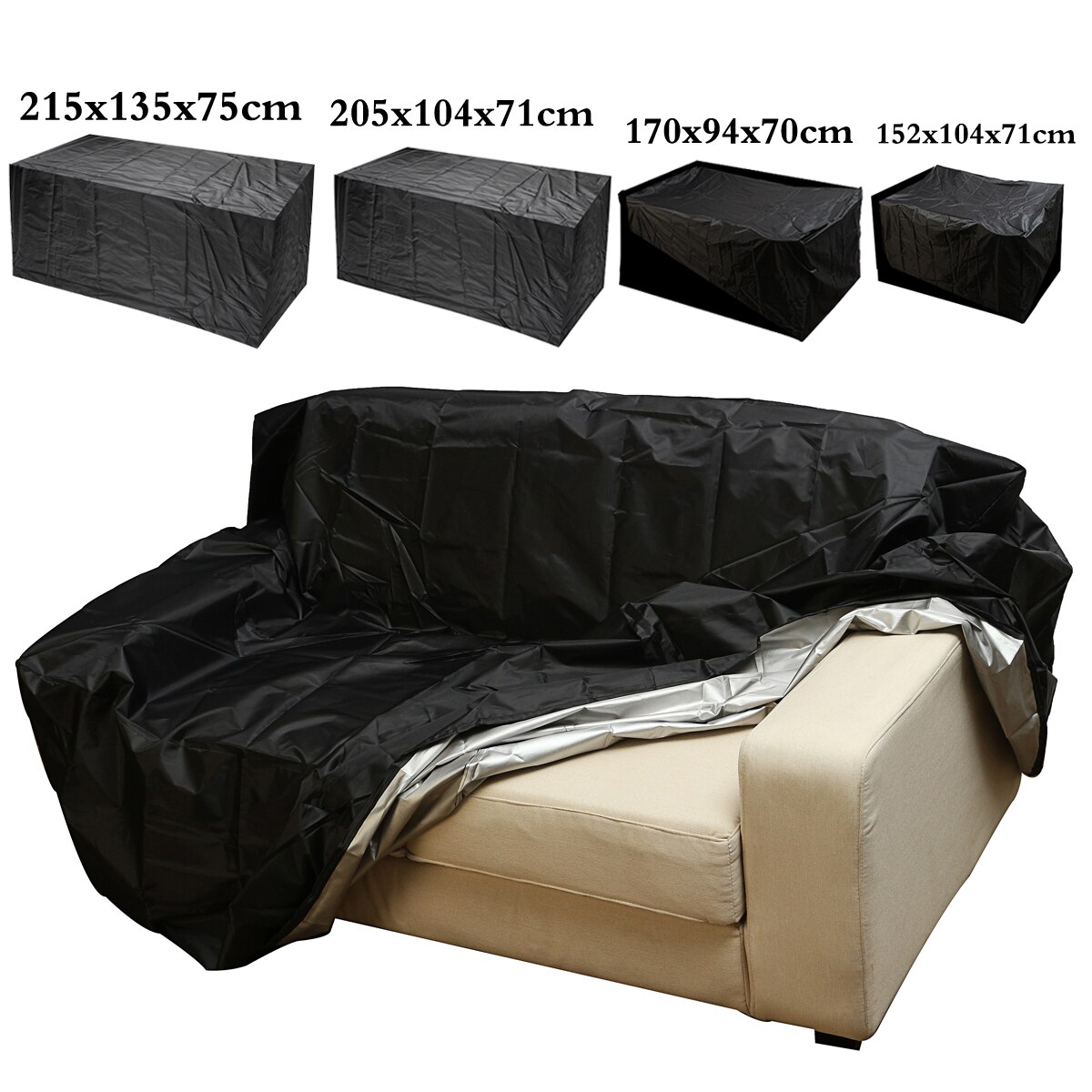 Sort udendørs vandtæt have strand møbler dækning beskytter bord sæt stol sofa dækker stramme gårdhave støv beskyttelse 4 størrelse