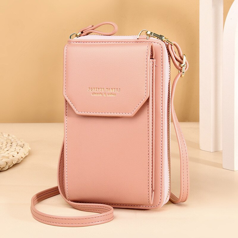 Women PU Leather Shoulder bags Female Large Capacity Crossbody Bags Girls Multi-functional Handbag Phone Purse: Pink