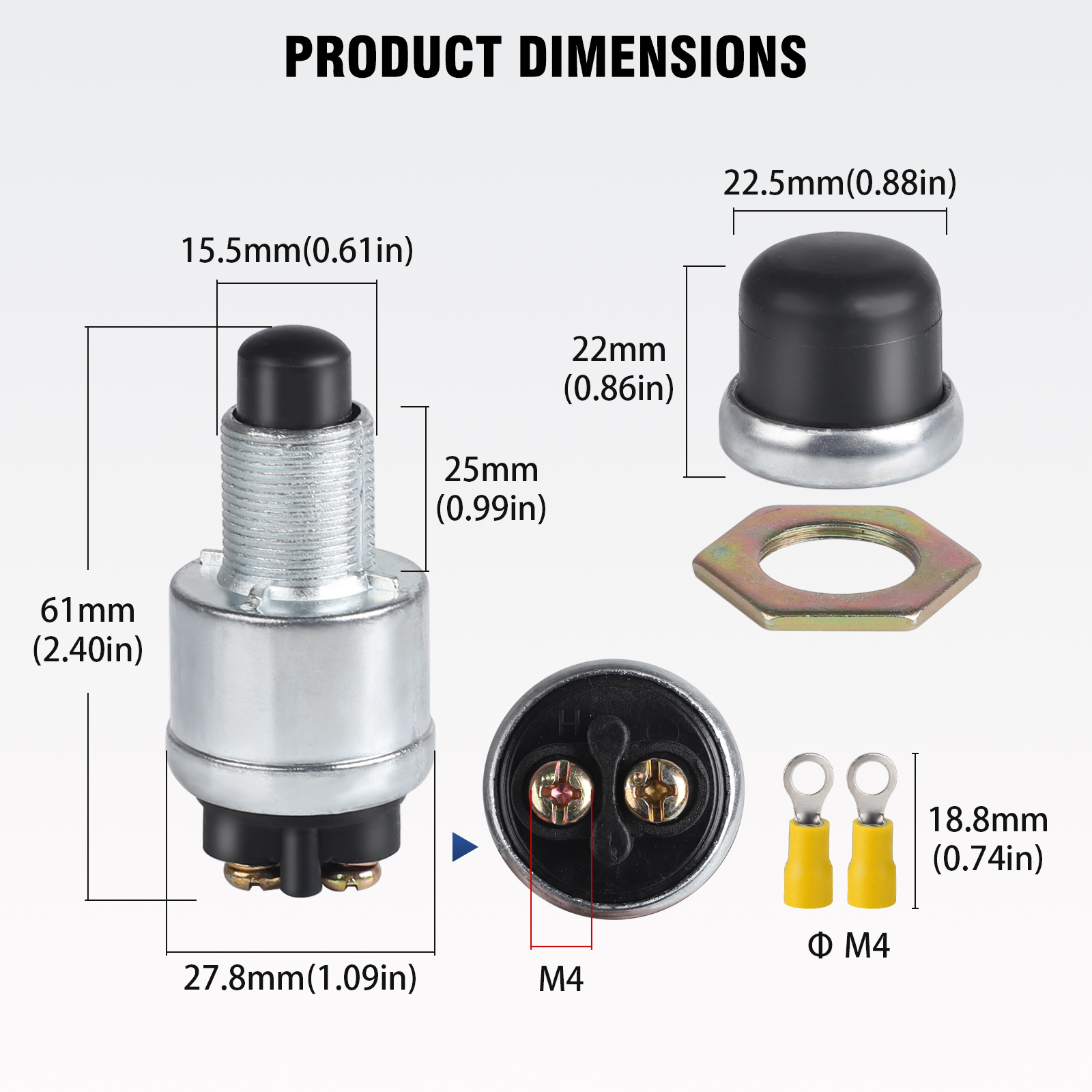 12V-24V 60A Push Button Ignition Start Switch Waterproof Push Button Starter Switch With 2 Terminals for Auto Truck Boat Marine