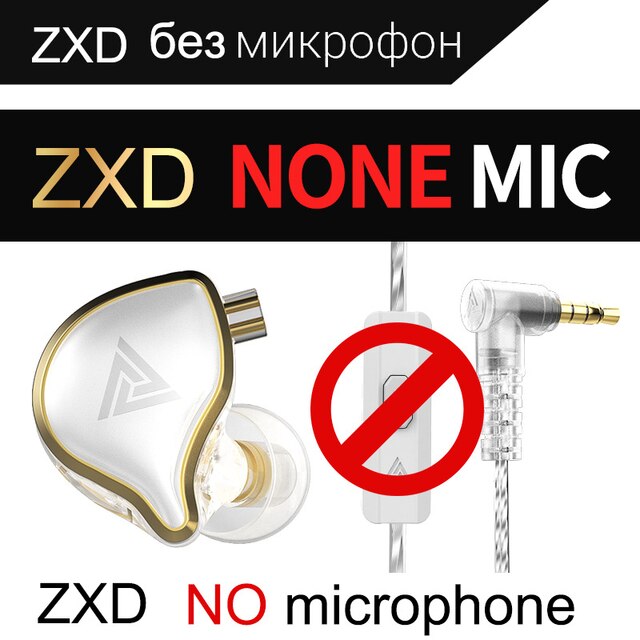 QKZ ZXD HiFi Earphone Super Bass Earbuds Music Monitor Wired Headphones With Microphone Noise Cancelling Headset Games Sports: Silver NO Mic
