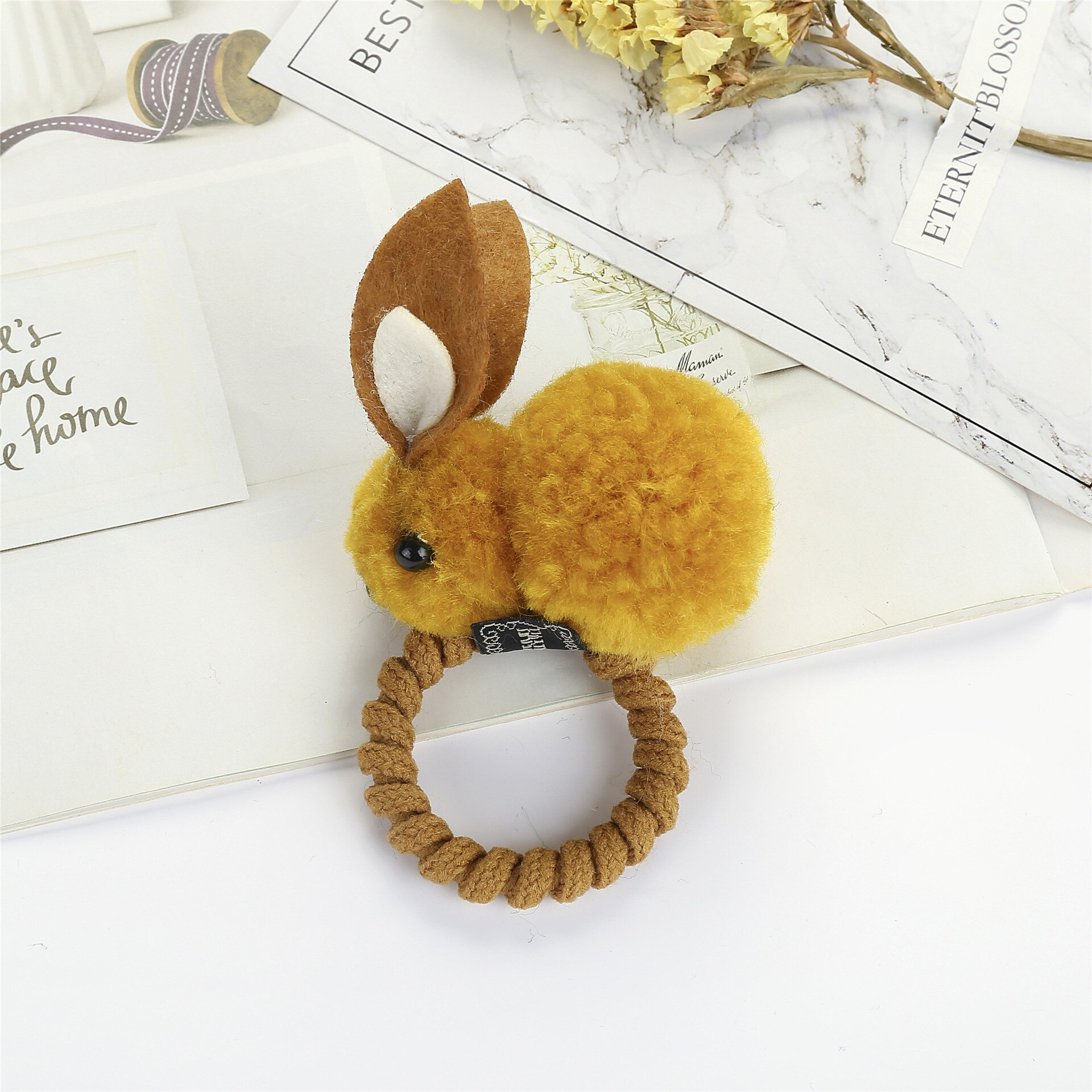 Bracelet caoutchouc lapin pour enfants 5 couleurs | Joli bracelet caoutchouc pour filles, corde pour tête, accessoires pour cheveux, anneau à cheveux, épingle à cheveux, bijoux de coiffure: yellow A