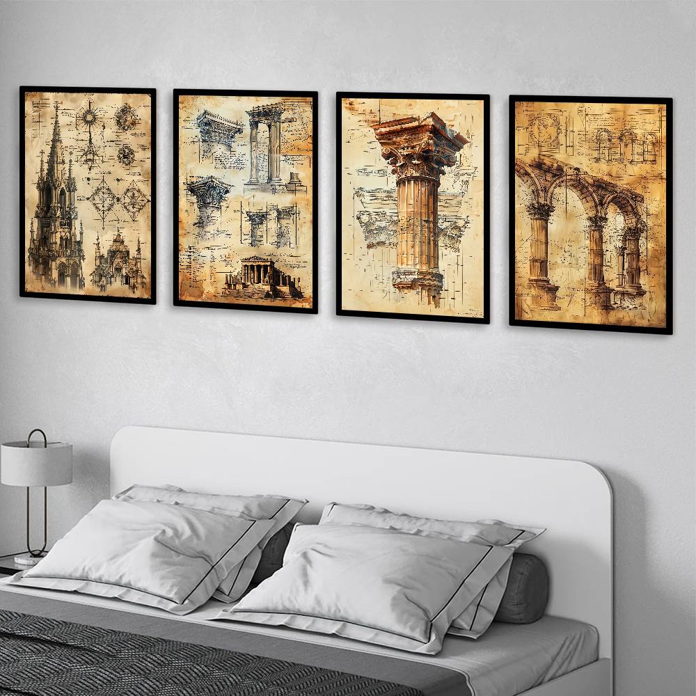 Retro Roman Architectural Poster Home Living Bed Room Bar Hallway Sticky Wall Art Printing Waterproof Aesthetic Decor