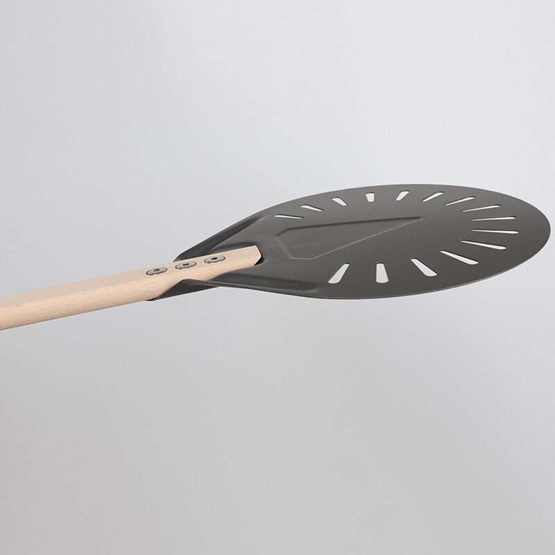 Pizza Draaien Pizza Schil Paddle Korte Ronde Pizza Tool Non Slip Houten Handvat Geperforeerde Pizza Schop Aluminium