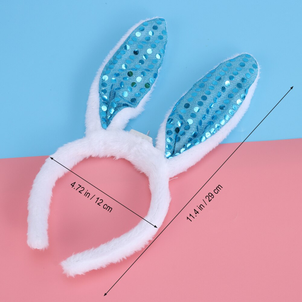 LED Bunny Ear Headband Flashing Sequins Rabbit Ear Hair Hoop Heardwear for Easter Christmas Party (White)