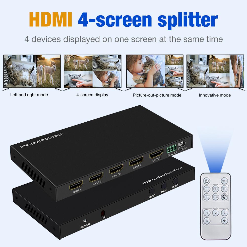Hdmi 4X1 Quad Multi-Viewer Naadloze Hdmi Switch Screen Splitter Met Afstandsbediening 4 In 1 Out hdmi Switch Met 5 Display Modes
