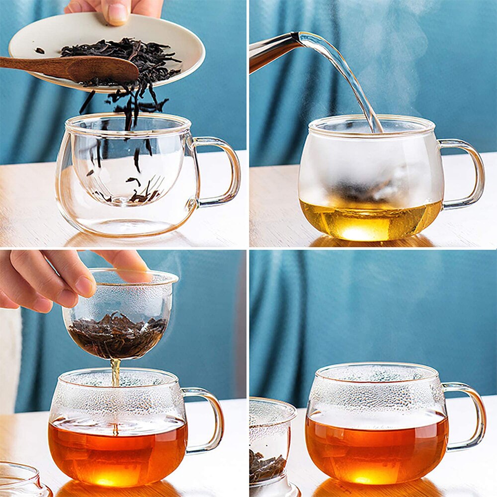 350ml Glass Teacup with Tea Infuser Filter Lid Heat Resistant High Temperature Explosion Proof Rose Flower Tea Mug Office Home
