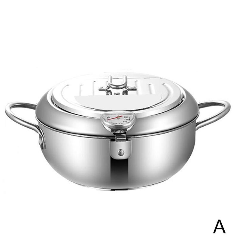 Japanese Deep Fryer With Thermometer And Lid 304 Steel Fryer Pan Fryer Frying Kitchen Oil Tempura Without Pan Fryer X2B9: 20CM