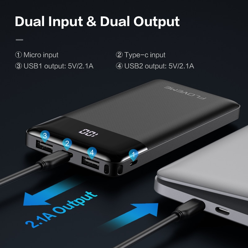 Floveme Power Bank 10000Mah Draagbare Telefoon Externe Batterij Oplader Dual Usb Opladen Powerbank Voor Iphone Xiaomi Poverbank