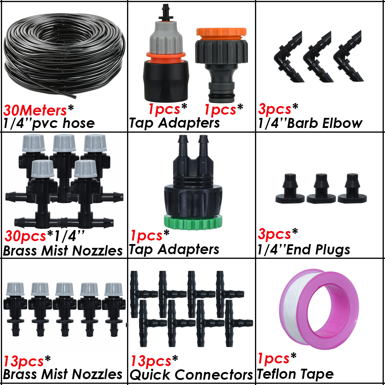 5M-50M Garden Misting Cooling System 1/4'' Drip Irrigation Outdoor Watering Brass Atomizer Nozzles 4/7mm Hose Greenhouse Parasol: Brown